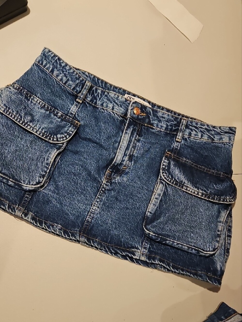Zara Cargo Mini Blue Denim Skirt with Front Cargo Pockets 0189
